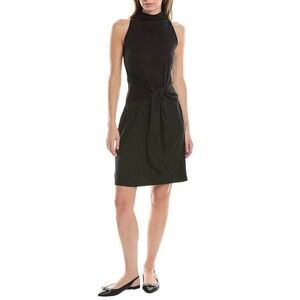 Vince Tie Waist Midi Dress Black Size XS Pima‎ Cotton Mock Neck Minimalist